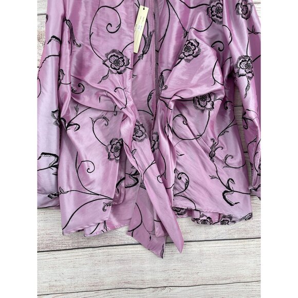 Jerry T Floral Embroidered Tie Front Kimono Top Women's XXL‎ Pink/Black NEW - Picture 4 of 11
